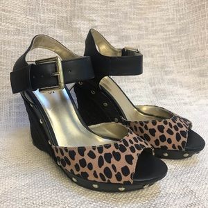 Guess Leopard Print Wedge Sandal, Sz 6.5